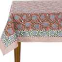 Ridhi Dark Salmon Pink 70 x 108 Inches Rectangular Cotton Washable Tablecloth, Hand Block Print Floral, for Kitchen, Dining, Spring, Easter, Wedding, Birthday, Bridal