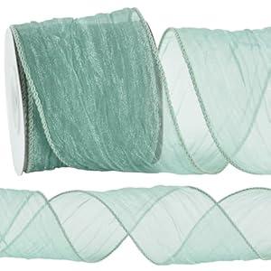 RIBBOOO 2.5 Inch Wired Ribbons Teal Organza Sheer Wired Ribbon Crinkle Sheer Ribbons for Christmas Tree Decoration Gift Wrapping Wreath Crafts Bows Flower Bouquet Wrap Home Decor (10 Yards)