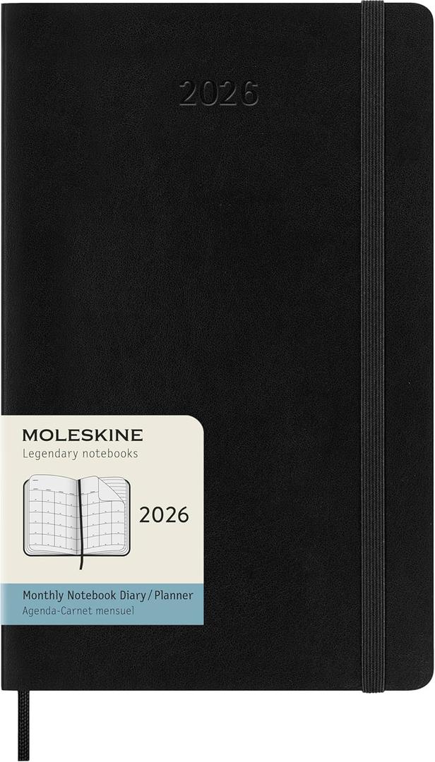 Moleskine Classic 12 Month 2026 Monthly Planner, Soft Cover, Large (5" x 8.25"), Black, 128 pages