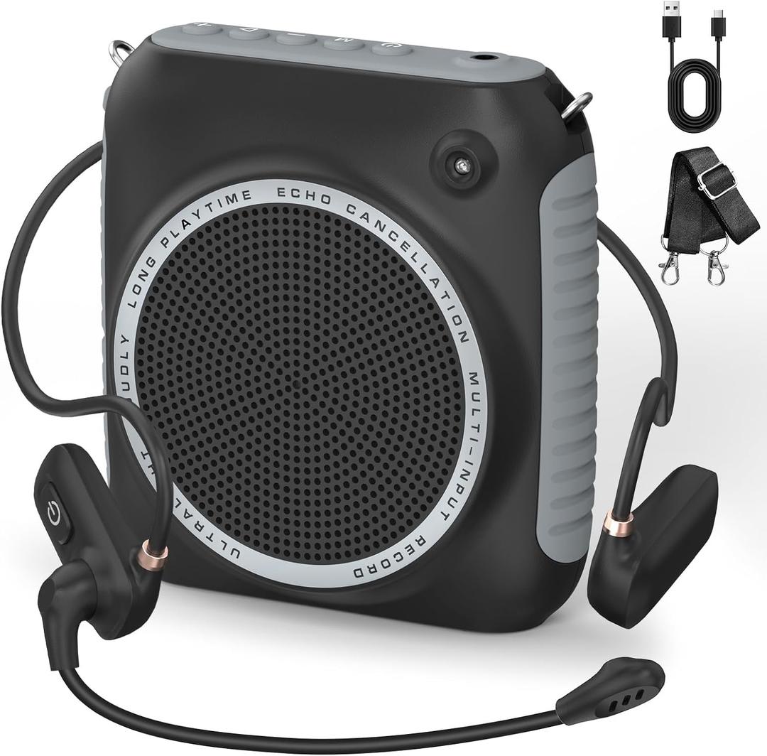 Wireless Voice Amplifier with Headset Microphone, Mini Portable Voice Amplifier for Teachers, Classroom, Fitness, Yoga, Tour Guides, Coaches, Speech, Elderly Outdoors-Black
