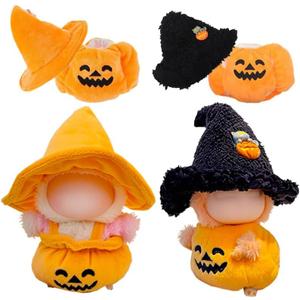 2-Set Halloween Doll Clothes, Pumpkin Dress with Witch Hat Costume Outfit, for 17cm Dolls, Accessories Only (Halloween Pumpkin)
