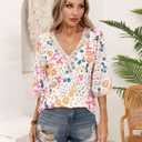 IRISGOD Womens 3/4 Length Sleeve V Neck Tops Dressy Casual Chiffon Blouse Summer Floral Bohemian 2025 Tredny Shirts (Beige, XL)