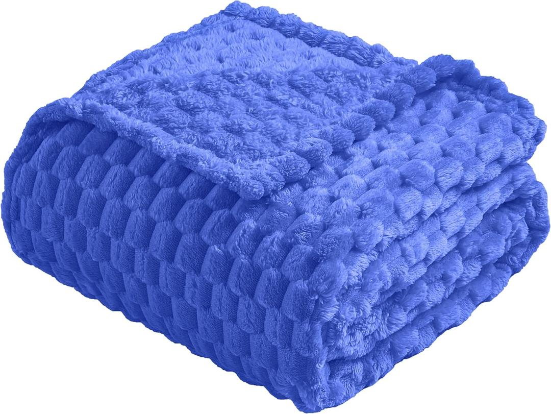 Vessia Flannel Fleece Throw Blanket(50x70 inch), 3D Jacquard Blue Fuzzy and Warm Blanket for Couch, Sofa, Bed, Chair, 300GSM Super Soft Touch Cozy Lightweight Throw for All-Season Home Decor
