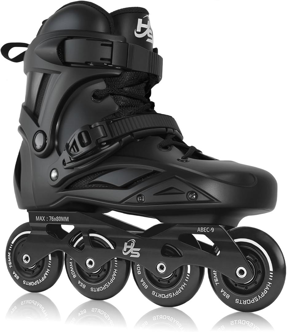 HSHVHSH Inline Skates for Women Men, Professional Fitness Roller Skates Blades with PU Wheels for Male, Female, High Performance Skates for Beginner, Black (Men5-6/ Women6-7)