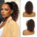 Isaic Ponytail Extension 12 Inch Long Wavy Curly Ponytails Drawstring Ponytail for Black Women Ombre Deep Orange Pony Tails Hair Extensions Synthetic Hairpiece for Daily Use