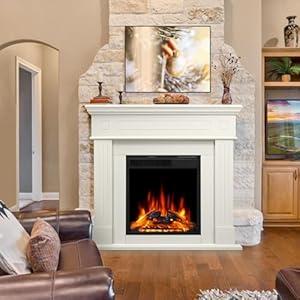 43” Electric Fireplace Mantel Freestanding Electric Fireplace, Remote Control, Adjustable Led Flame, 750W/ 1500w Cream