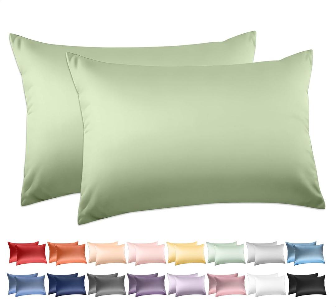 100% Cotton Standard Pillowcases Set of 2, Deep Dream 600 Thread Count Pillow Cases, 20x26 Inches, Super Soft and Breathable Envelope Closure (Sage Green)