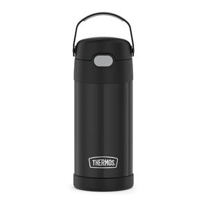 THERMOS FUNTAINER Water Bottle with Straw - 12 Ounce - Kids Stainless Steel Vacuum Insulated Water Bottle with Lid, Black