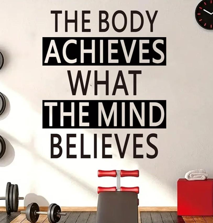 SEATUNE Large Gym Wall Decals - Inspirational Quotes Motivational Sports Wall Stickers - Office Bedroom Classroom Home Garage Vinyl Art Wall Decor - The Body Achieves What The Mind Believes 20"X24"