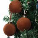 6 Pcs Velvet Christmas Balls Bulk Shatterproof Plastic Christmas Tree Decorations for Decorative Hanging Baubles (6, Brown, 3.94Inch)