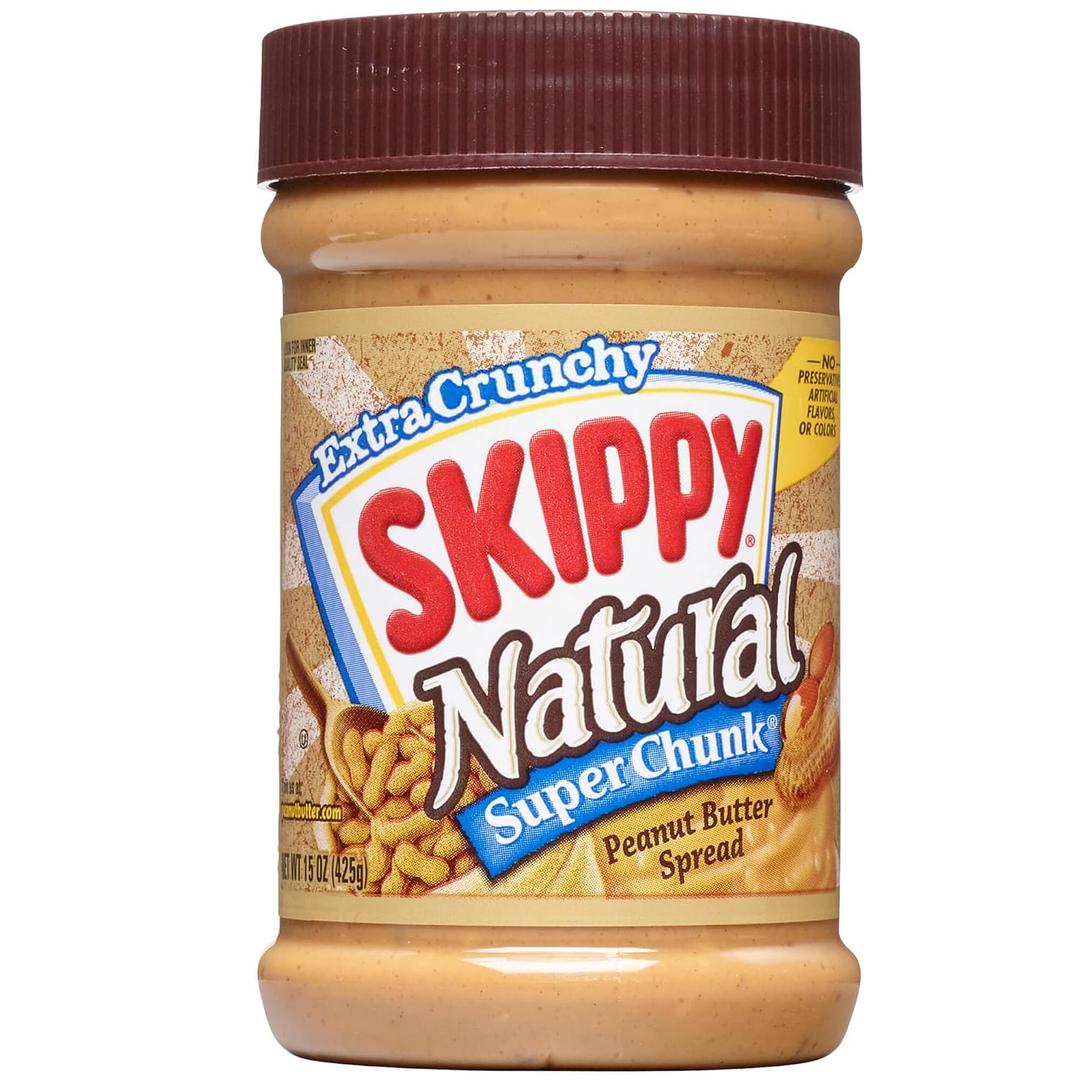 SKIPPY SUPER CHUNK Natural Peanut Butter, Plant Based Protein, 15oz x12 (EXP 08/27/27)
