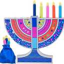 Rite Lite My Play Wooden Menorah with Removable Wooden Candles - Colorful Chanukah Menorah for Kids Hanukkah Gifts Decorations Centerpiece, Jewish Holiday Party Favors