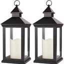 Bright Zeal 2Pack 14" Decorative Candle Lantern Black Outdoor Lanterns with Timer Candles  IP44 Waterproof Vintage Lanterns Battery Powered LED Decorative for Wedding  Warm White Hanging Wall