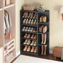 Tall Shoe Rack, Multifunctional Shoe Cabinet with Open Storage, Entryway Shoe Organizer for Closet, 7-Tier Wooden Shoe Storage Closet with Adjustable Shelves, Black SC02BK
