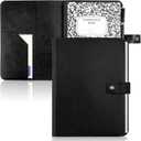 PU Leather Composition Notebook Cover 9 3/4 X 7 1/2 in With Composition Book 100 Sheets Vintage Rustic Distressed PU Leather Journal Notebook Cover Portfolio For School Office Home (Black)