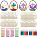 40 Pcs Easter Wooden Ornament Craft, DIY Wooden Eggs Ornaments Craft Kit for Kids Make Your Own Christian Religious Easter Egg Set with Pens and Gem Sticker Party Supplies