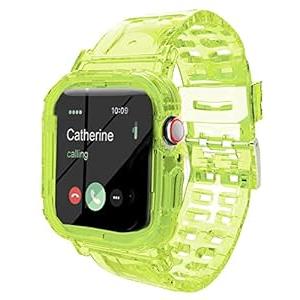 SXTDDSP Compatible with Apple Watch Band 42mm 44mm 45mm, Jelly Crystal Clear Sport Bands for Women Men Strap Case for iWatch Series 9/ 8/ 7/ 6/ 5/ 4/ 3/ 2/ 1/ SE, Yellow