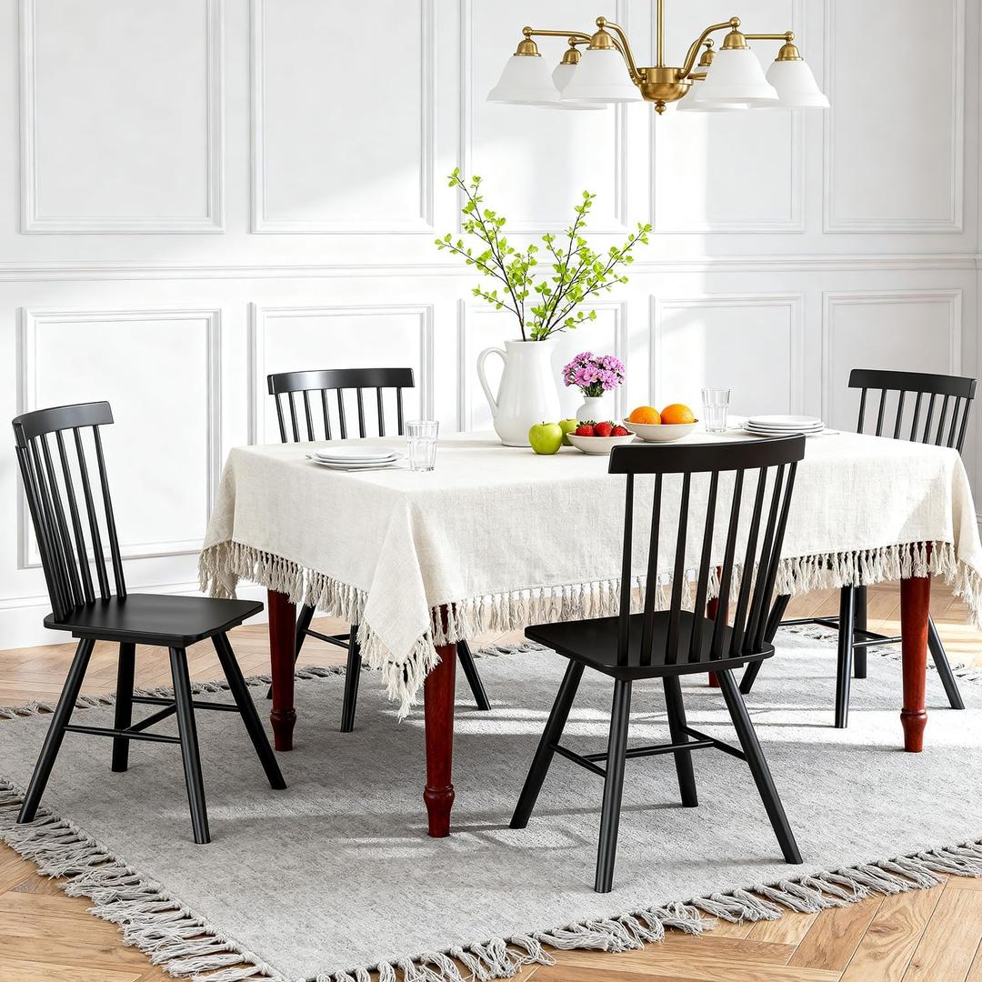 FDW Spindle Back Wooden Dining Chairs Set of 4, Sturdy Windsor Design with Wide Backrest, Comfortable Modern Farmhouse Chairs for Kitchen, Living Room & Restaurant, Easy Assembly, Black