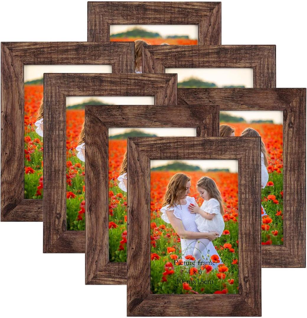 PETAFLOP Wooden 4x6 Picture Frame Set of 7, Rustic Frames Display 4 by 6 Inch Photo for Wall or Tabletop