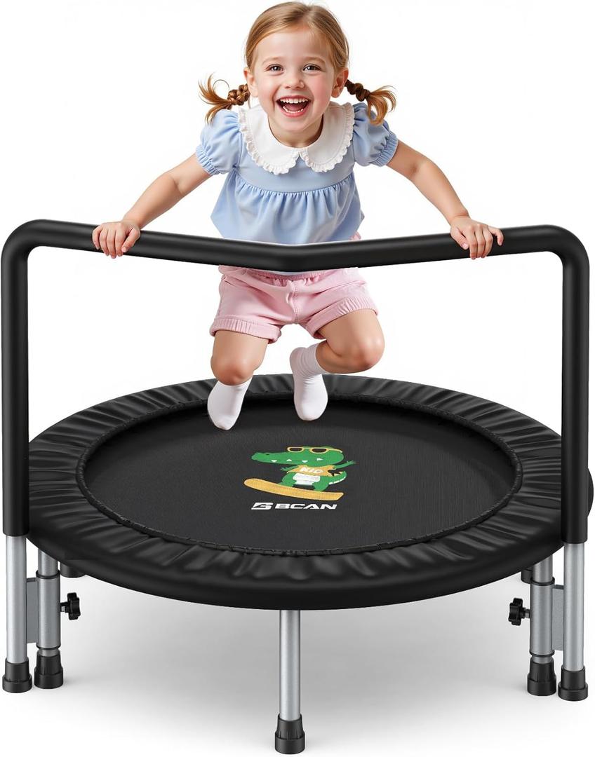 BCAN 36'' Toddler Trampoline, ASTM Certified - Kids Trampoline for Ages 1-6, Foam Handle & Safe Thickened Cover, Mini Trampoline for Kids Indoor, Easy to Assemble
