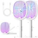 YISSVIC Electric Fly Swatter Bug Zapper Racket 4000V LED Screen Dual Modes Fly Zapper Rechargeable for Indoor Home Office Backyard Patio Camping (White) (White-2 Pack)