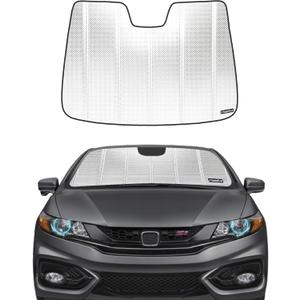 Windshield Sun Shade for Honda Civic Sedan 2012-2015. Reflective Aluminum Film Front Window Sunshade - BLAZBLOCK (Classic Shiny Silver)