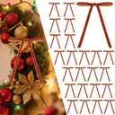 26 Pcs Velvet Christmas Tree Bows Ornaments, 5x7 Inch, 3/8" Wide, Craft Ribbon Bows for Garland Wreath Indoor Outdoor Xmas Decorations, Camel
