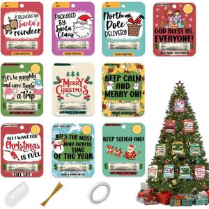 Christmas Money Holders for Cash Gift, 10 Pcs Funny Christmas Money Holder Ornaments, Unique Xmas Card with Plastic Dome, Lanyard and Adhesive for Xmas Tree Hanging Decorations (Colorful)