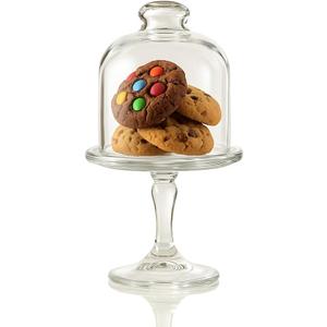 Mini Glass Cake Stand with Dome Lid  Small Pedestal Dessert Stand with Cover, Clear Glass Cupcake & Cookie Display