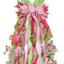Green and Pink Christmas Tree Topper Wreath Bow Large Christmas Bow Pink Tree Topper for Xmas Ornament Family Wedding Thanksgiving Indoor Outdoor Decoration 44.9 x 11.8 Inch