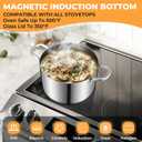 Tri-Ply Stainless Steel Stock Pot, 6.5 Quart Heavy Duty Induction Cooking Pot with Visible Lid for Pasta, Soup, Spaghetti, Sturdy & Double Handle, Dishwasher Safe