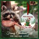 2 x Funny Raccoon Christmas Ornament 2025 - Cute Ceramic Animal Decoration, for Neighbors, Friends & Family who Loves Raccoons - Adorable Trash Panda for Christmas Tree