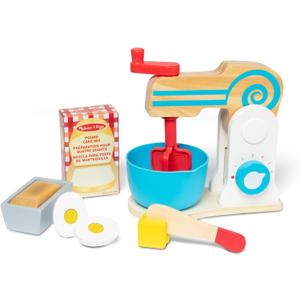 Melissa & Doug Make-a-Cake, 10-Piece Wooden Mixer Set with Play Food & Play Kitchen Accessories, Preschool Toys for Girls & Boys Ages 3+ - FSC Certified
