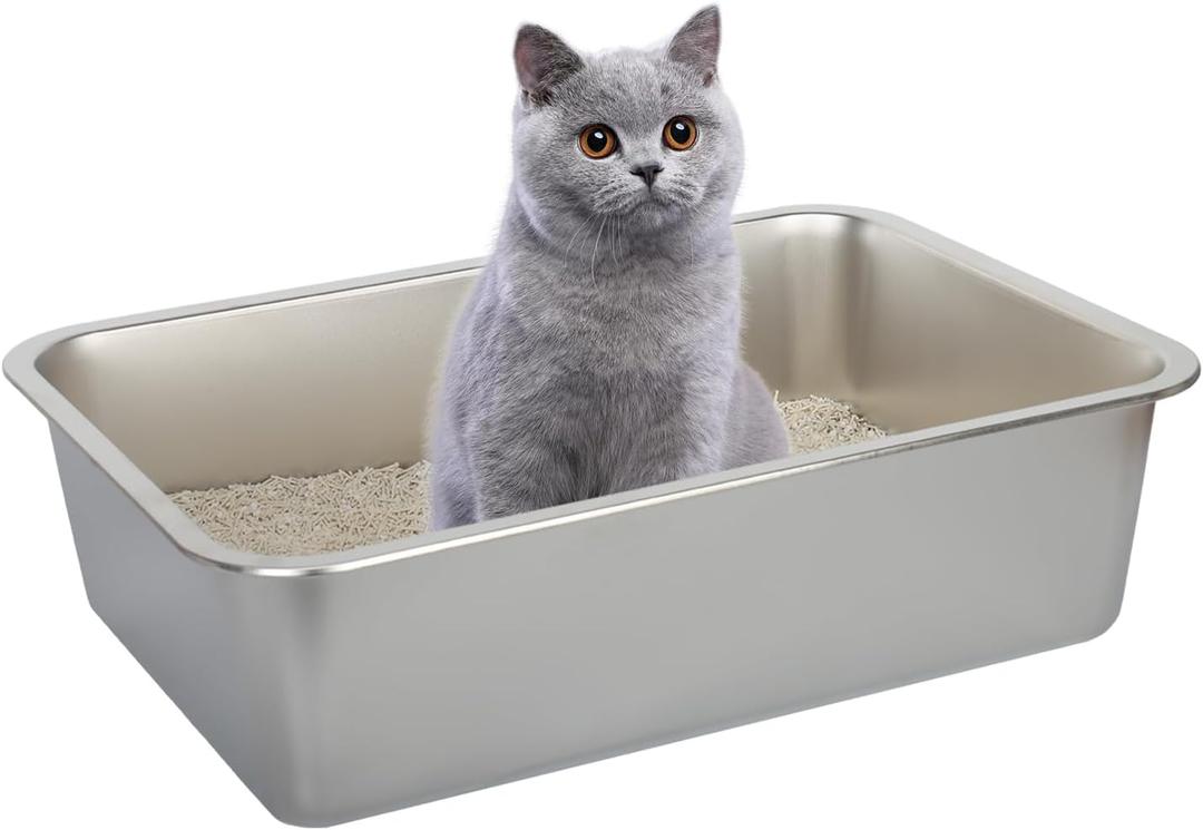 Cat Litter Box - Kitty Litter Boxes-Metal High Sided Cat Pan, Indoor Litter Tray, No Smell, Easy to Clean, Pet Toilet Supplies for Kitten, Kitty, Rabbit (19.5"L*13.6"W*5.9"H)