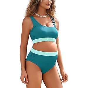 Maternity Two Piece Swimsuit High Waisted Strappy Bikini Set Bathing Suit, Size: 2XL