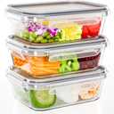 3-Pack 35 oz Borosilicate Glass Food Storage Containers with Lids, Stackable Airtight Glass Meal Prep Containers for Lunch & Leftover, BPA-Free & Leak Proof, for Microwave, Oven, Dishwasher