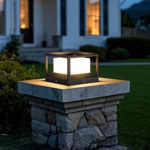 Outdoor Post Lights Hard Wired, Modern 9.1" Column Light Waterproof Pillar Lamp 3000K LED Landscape Lighting Fixture Not Solar Fence Deck Cap Lantern AC100-240V for Outside Yard Patio Garden