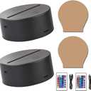 2 Pack 3D Led Night Light Lamp Base, Includes Remote Control, Blank Acrylic and Charger Cable, Adjustable 7 Colors Lights Base