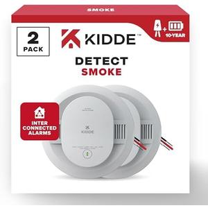 Kidde Hardwired Smoke Detector, 10-Year Battery Backup, Interconnectable, LED Warning Light Indicators, 2 Pack