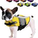 Queenmore Dog Life Jacket Swimming Vest Small Medium Dogs Neoprene Life Vest Lightweight Reflective Dog Lifesaver for Boating Kayaking Yellow,M