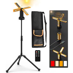 iodoo 13200mAh Rechargeable Solar Work Light, IPX4 Waterproof with Folding Stand Support and Portable Carrying Bag, 8000 Lumen Stepless Dimmable, 4 Lighting Modes, White/Warm/Warm White (Remote)