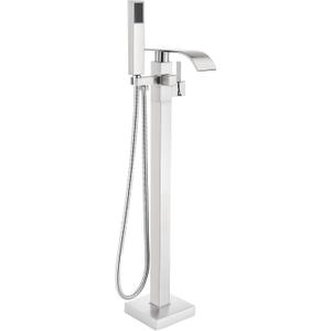 Senlesen Stainless Steel Bathroom Free Standing Tub Filler Faucet Brushed Nickel Freestanding Bathtub Faucets with Handheld Shower Mixer Taps
