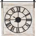 Vintage Barn Door Wall Clock - Distressed White Wash Finish, Large Rustic Farmhouse Wood Clock for Home, Wall and Farmhouse Dcor, 24x23.6 Inches