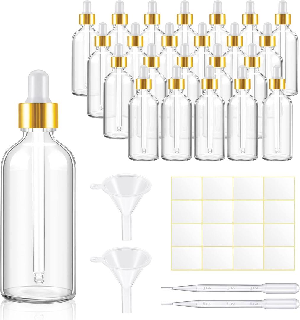 Tessco for you 20 Pack 3.4 oz Glass Dropper Bottles, 100 ml Glass Tincture Bottles with Eye Droppers with Funnel, Labels & Pipette for Essential Oil, Health, Personal Care & Beauty(Amber)