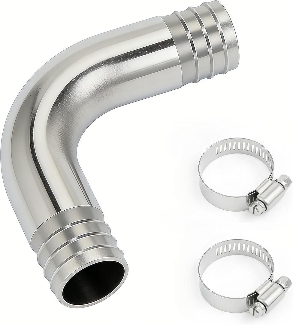 Stainless Steel 304 Sanitary Hose Barb Fitting 1" Barbed x 1" Barbed 90 Degree Elbow, 1pc Fitting with 2pcs Hose Clamps