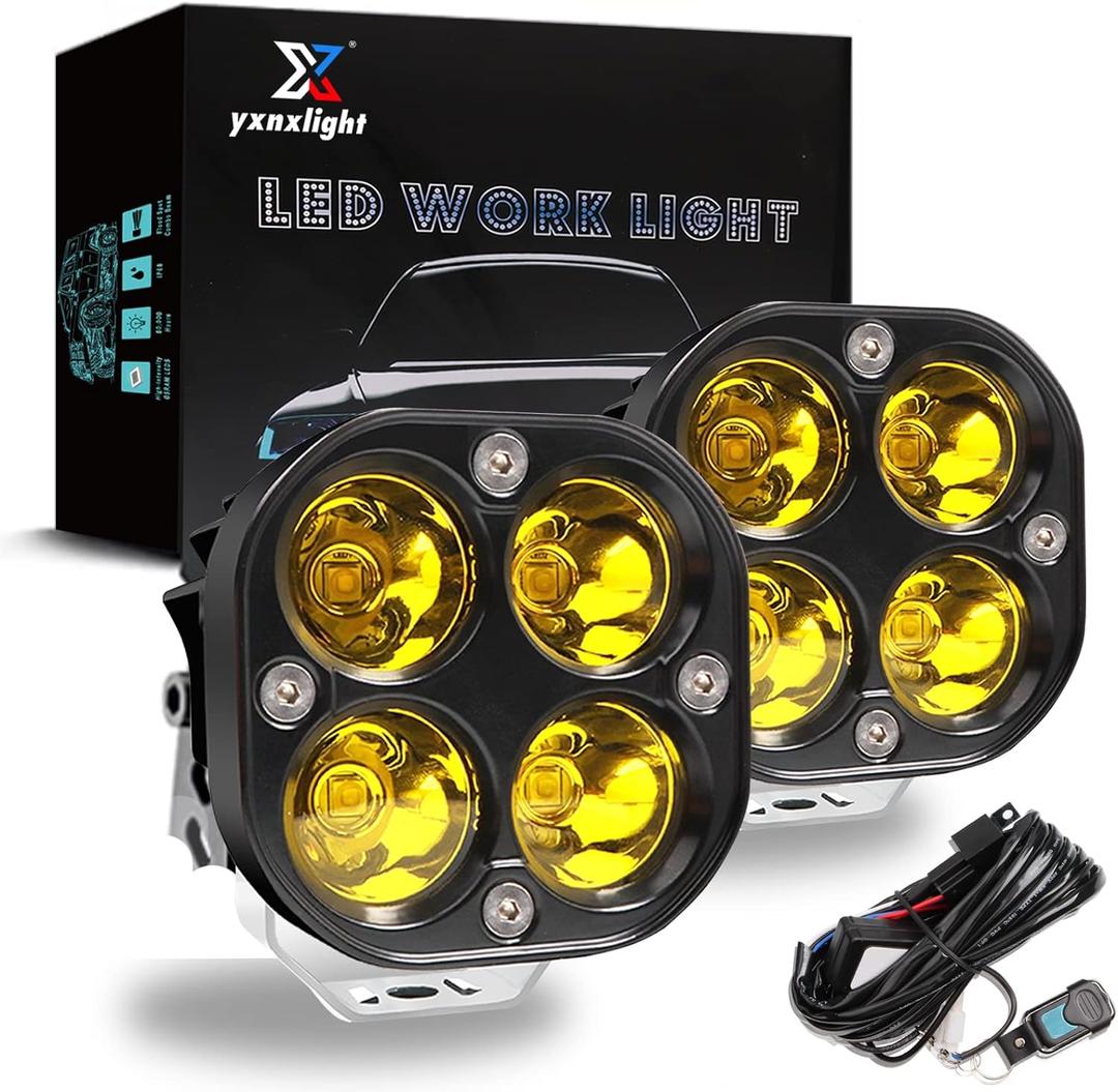 4" Amber Square Pod Lights 2PCS 40W 5050 LED Yellow Spot Lens Beam Off Road Driving Light Fog Light with Strobe Harness for Car Truck Off Road ATV UTV Boat Only Motorbike12-24V