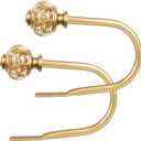 2 Pack Gold Curtain Holdbacks, USFOOK Decorative Drapery Tiebacks (2 Pack/1 Pair), Curtain Tie Back Hooks for Wall with Translucent Finials (6.1" L x 4.1" W) (Large(2 pack))