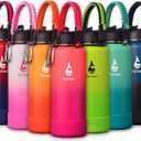 Farsea Insulated Water Bottle With Paracord Handle, Protective Silicone Boot and 2 Lids (Straw Lid & Spout Lid), Stainless Steel Water Bottle Wide Mouth, Double Wall Sweat-Proof BPA-Free, 40 oz (Coral/Punch)