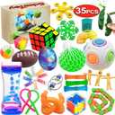 Scientoy Fidget Toy Set, 35 Pcs Sensory Toy for ADD, OCD, Autistic Children, Adults, Anxiety Autism to Stress Relief and Anti Anxiety with Motion Timer, Perfect for Classroom Reward with Gift Box, Small