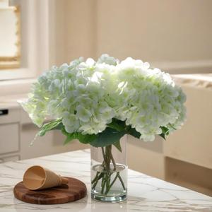 5PCS Hydrangea Artificial Flowers, Real Touch Latex Hydrangeas Realistic Faux Floral Dcor for Home & Office, Wedding Bouquets Centerpieces Party(White)